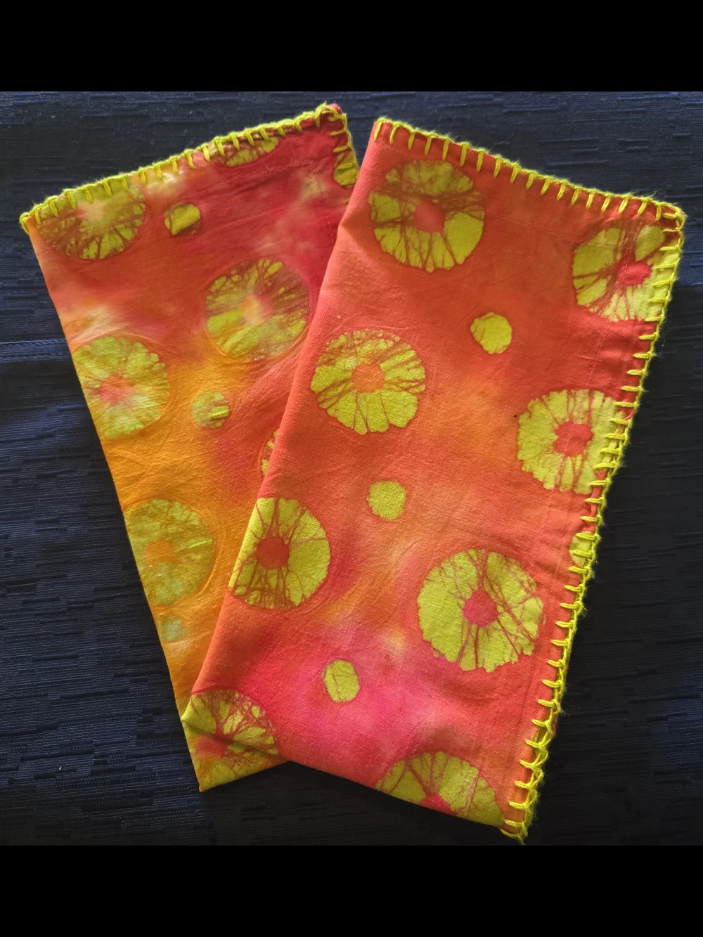 Crate&Barrel 100% Cotton Napkins, Set of 2 with Gold Rings